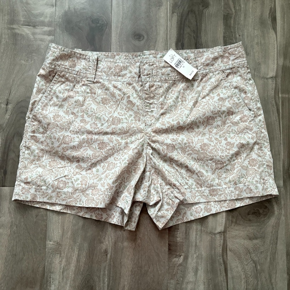 NWT Ann Taylor LOFT Floral Chino Shorts Women's Size 10 Brown Green Casual